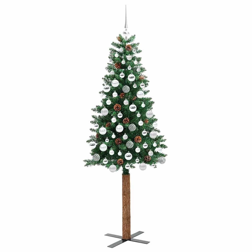 Slim Christmas Tree Green 180 cm PVC and Solid Pine wood